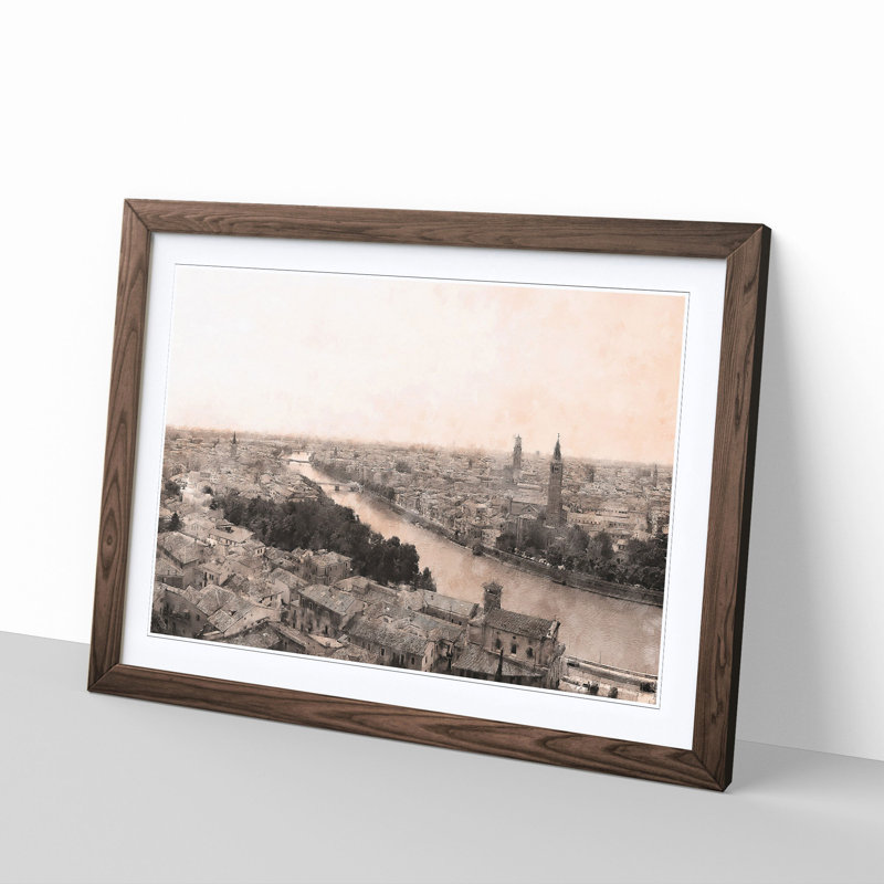 Skyline of Verona Italy - Picture Frame Painting Print, Walnut Framed, 33cm H x 45cm W x 2cm D