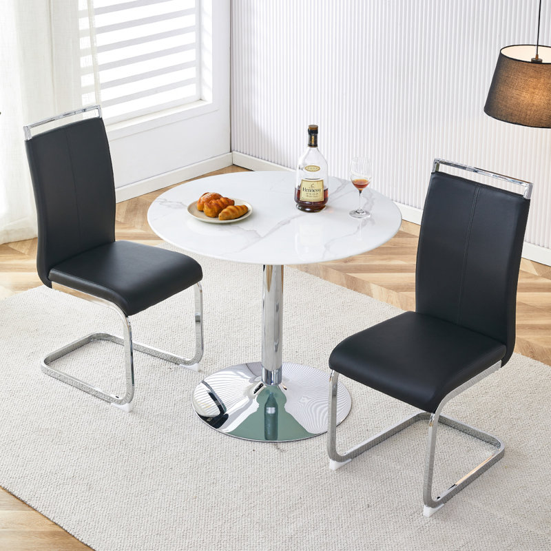 Ensemble de salle à manger 3 pièces avec plateau en verre, Noir