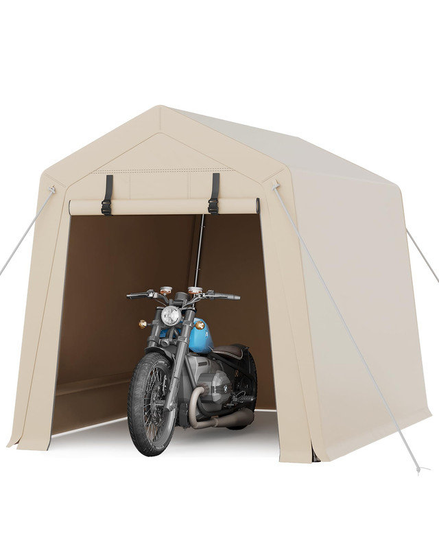 6Ft x 6Ft x 7Ft Motorcycle Storage Shed 200G PE Fabric Cover with Galvanized Steel Frame, Weather-Resistant Portable Garage for Outdoor Bike Protection