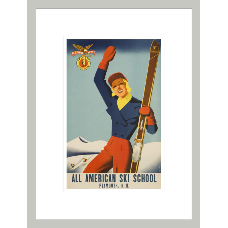 Affiche de voyage «All American Ski School» par Sascha Maurer, impression giclée encadrée, 16.75" H x 12.7" W