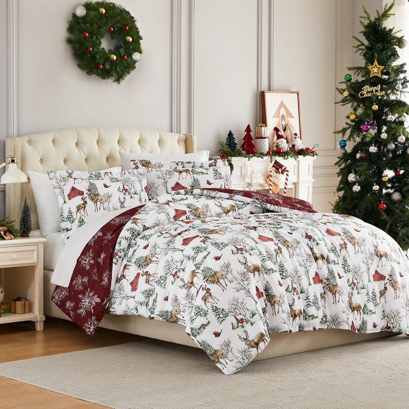 Ensemble de housse de couette réversible White Christmas, Housse de couette très grand + 2 taies décorativ