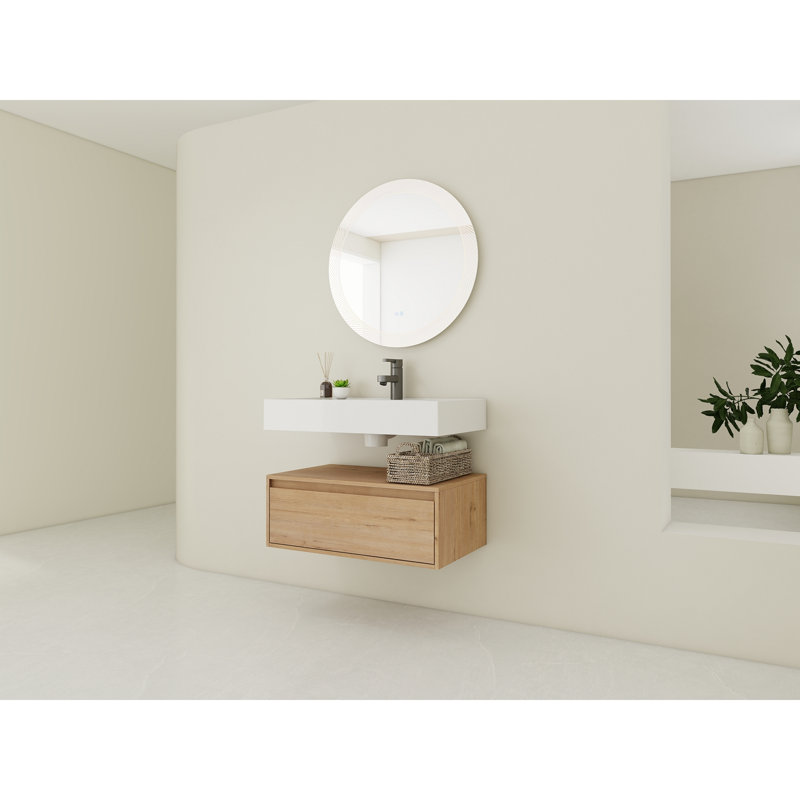 Meuble-lavabo mural de 30 po avec lavabo en résine, tiroir à fermeture en douceur et fixation à flotteur