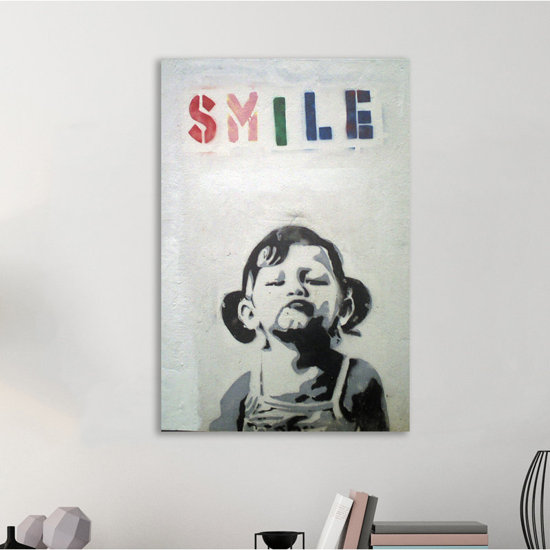 Smile by Banksy - Wrapped Canvas Print, 76 cm H x 51 cm W x 4 cm D
