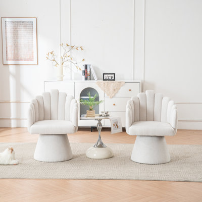 Upholstered  360° Swivel Barrel Accent Chair with Shell-Shaped Back