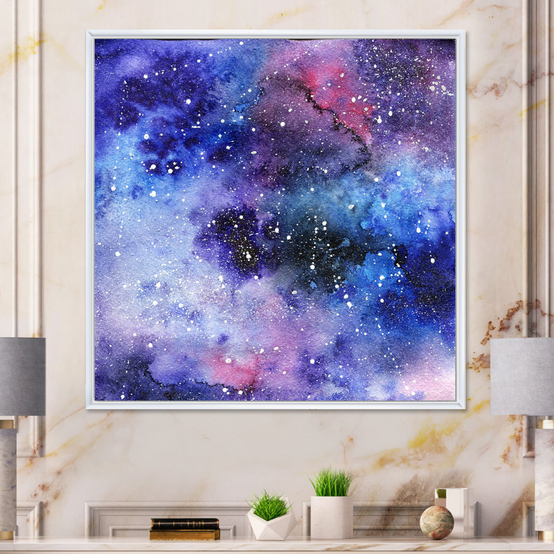 Encre liquide bleue et mauve galaxie liquide II - Décoration murale moderne et contemporaine, H 16 po x l 16 po x P 1 po