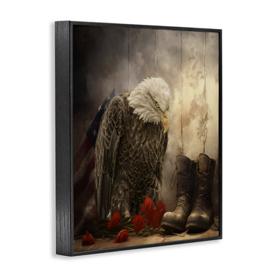 Solemn Memory Eagle & Roses Framed Giclee, design by Kelley Parker