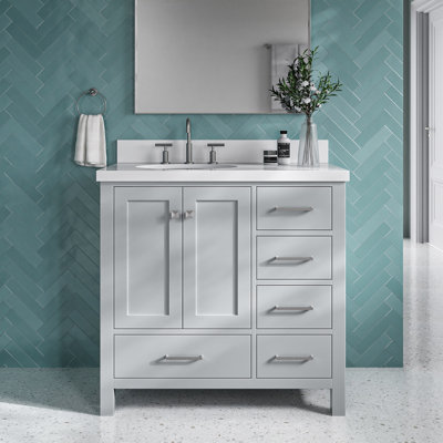 Cambridge 37'' Single Bathroom Vanity with White Quartz Top