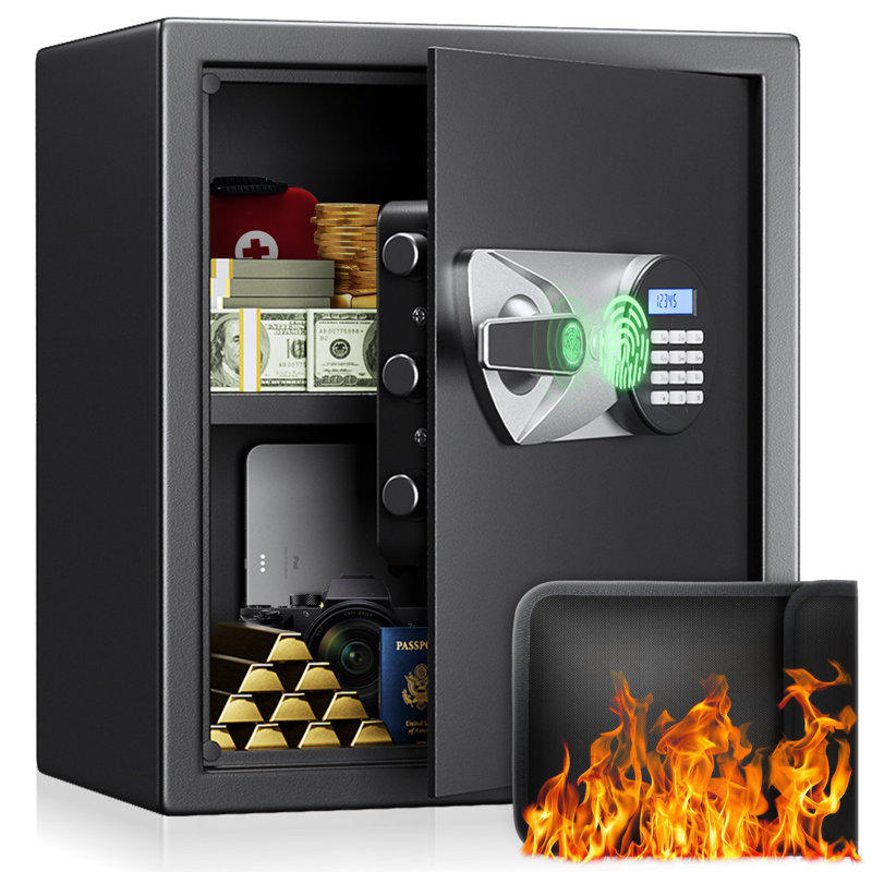 Fingerprint Recognition Safe, 0.8/1.2/1.8 Cub Safe Box, Safes for Home with Digital Keypad, Steel Inner Cabinet, Money Safe