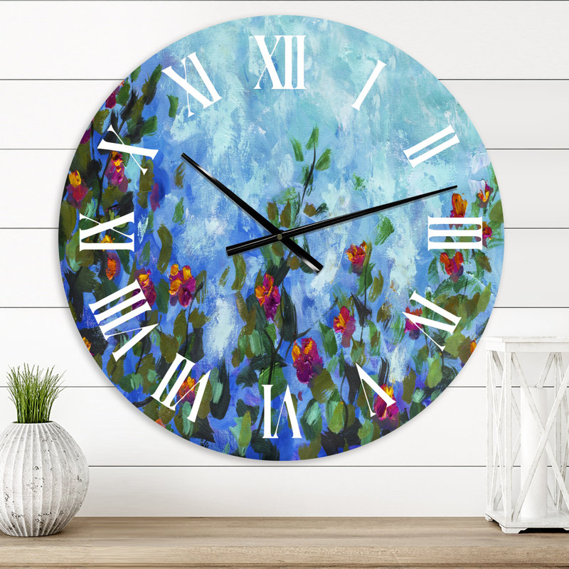 Fleurs de printemps violettes sur une branche verte - horloge murale de maison de campagne, Petit
