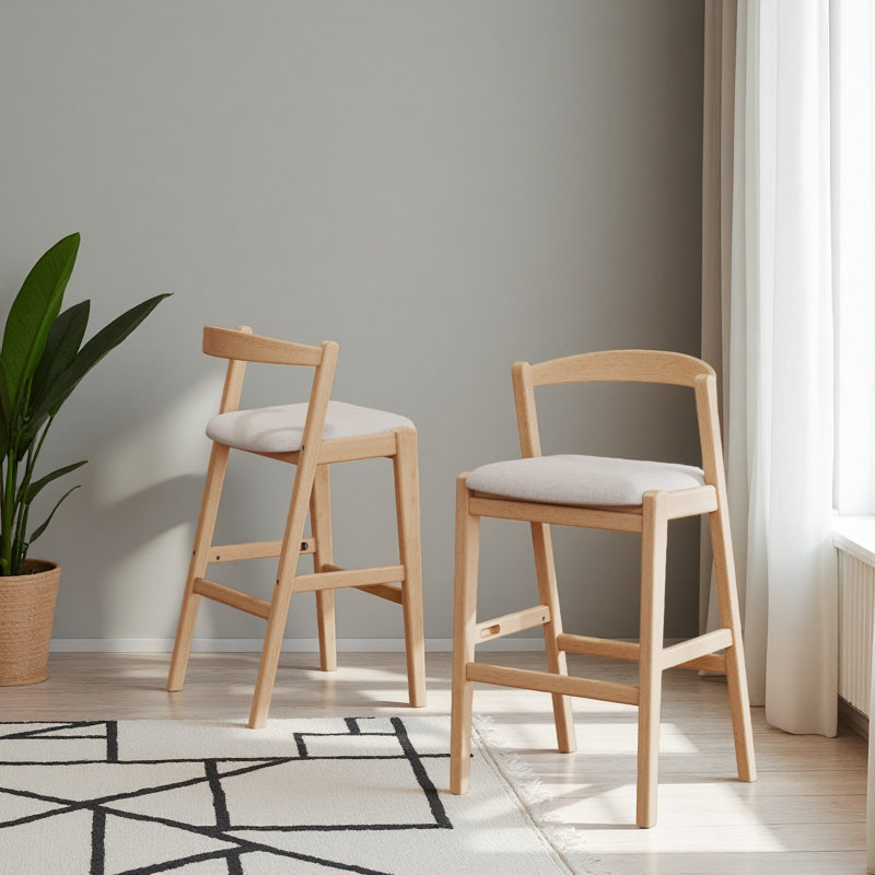 Tabouret de bar d'intérieur en bois d'hévéa, revêtement, ensemble de 2, Natural