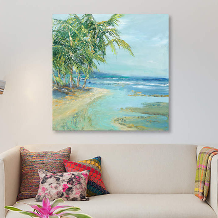«Blue Coastal Lagoon», reproduction sur toile, H 18 po x l 18 po x P 1,5 po, Toile tendue, Pas de tapis