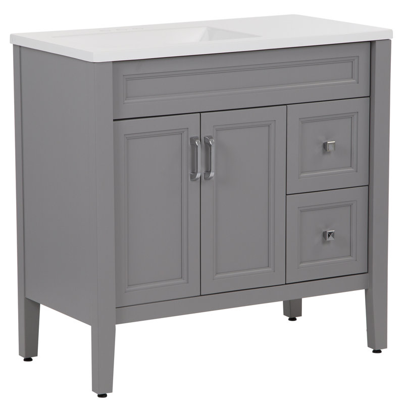 Meuble-lavabo simple 36,5 po avec plateau en marbre de culture, Gris Sterling