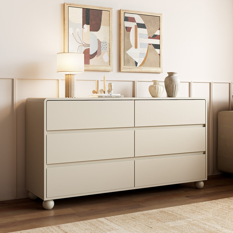 Commode 6 tiroirs, l 55,1 po, Beige