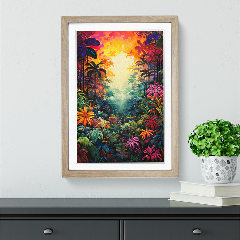 Jungle Colour Field No.2 - Single Picture Frame Print on Wood, 46cm H x 34cm W, Oak Framed