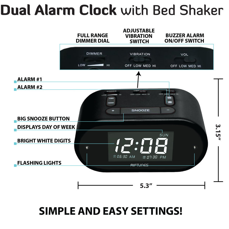 Digital Electric Tabletop Clock with Alarm, Black