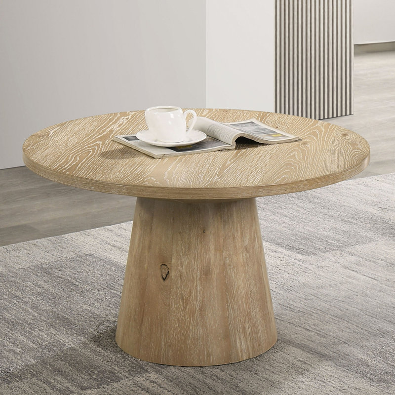 Table basse ronde avec structure en bois d'hévéa, Chêne