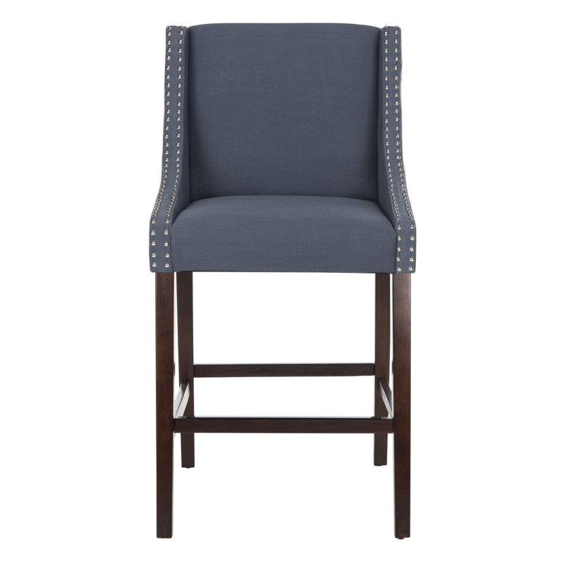 Norah Upholstered Counter Stool with Solid Wood Frame, Navy