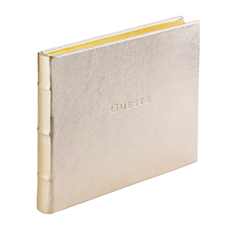 Leather Guest Book, White Gold