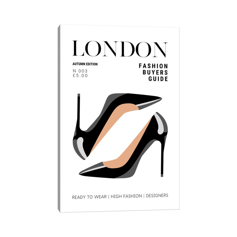 London Fashion Guide Magazine Cover With Patent Black High Heel Stilettos by Design Harvest - Wrapped Canvas Print