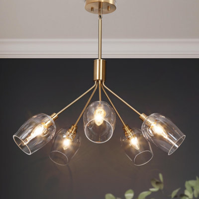 Lustre géométrique en verre transparent Spoutnik 5 lumières avec 4 tiges réglables Adelgunde
