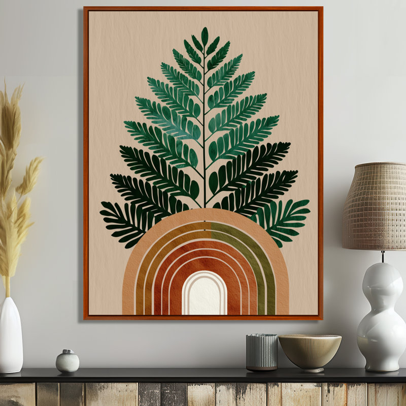 Composition de fougères minimalistes vertes et vertes - décoration murale moderne Mid-Century, art mural encadré vert Mid-Century
