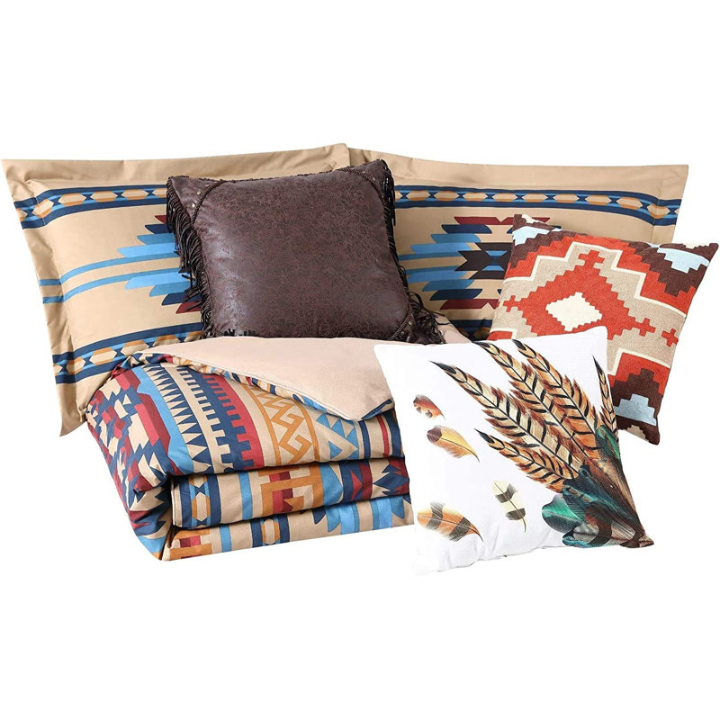 Wyoming 7-Piece Geometric Southwestern Tribal Comforter Set, King Comforter + 3 Throw Pillows