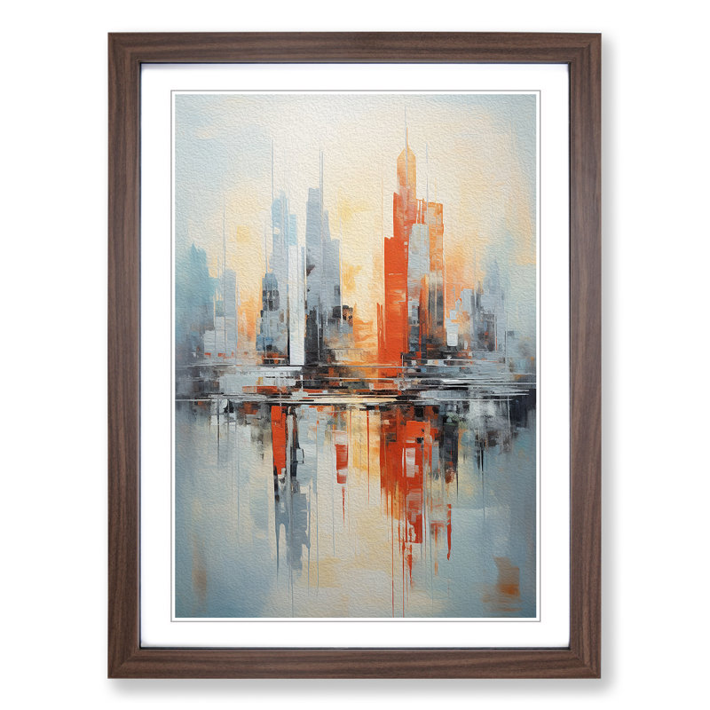 Skyline Abstract No.4 - Single Picture Frame Print on Wood, 34cm H x 25cm W x 2cm D, Walnut