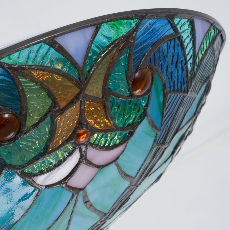 16" 3 - Light Tiffany Flush Mount Dimmable Stained Glass Ceiling Light