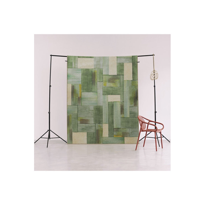 Green Themed Mixed Geometric Rectangular Shape Patterned Modern Decorative Rug, Rectangle 4'7" x 6'7" Rug Pad Included