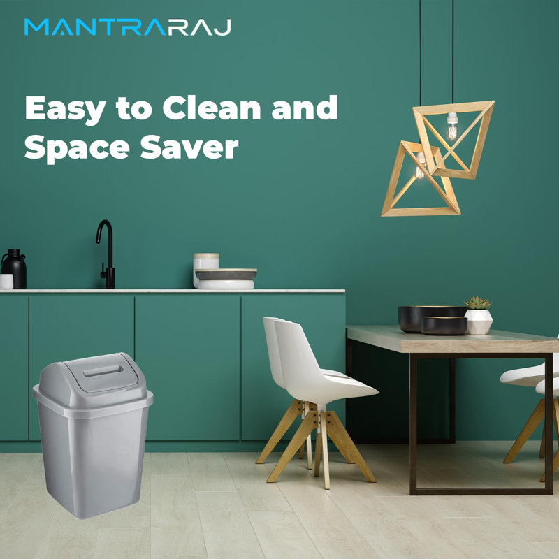 Agra 5L Bathroom Bin Swing Top Dust Bin Plastic Waste Paper Basket Square Small Rubbish Trash Can