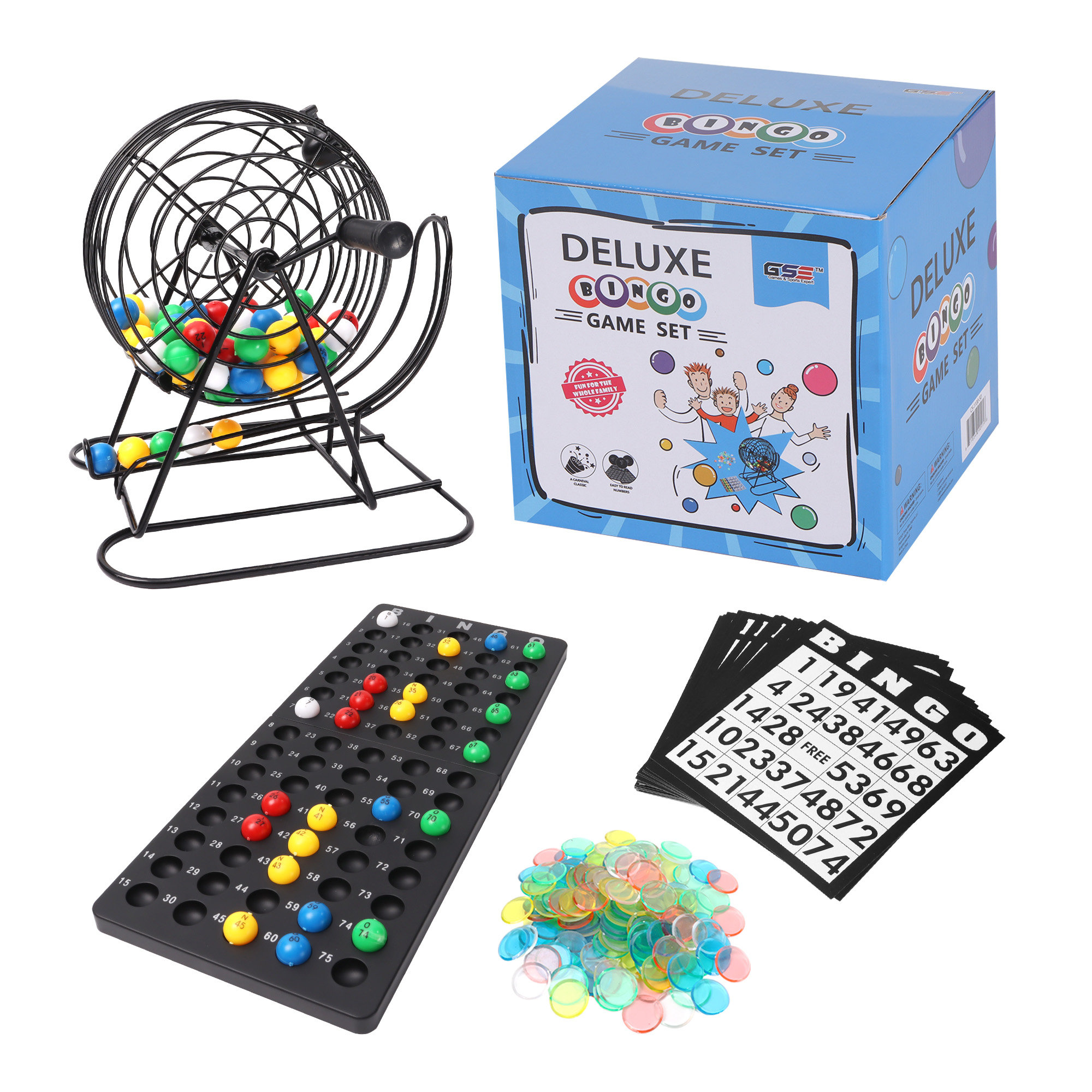 Set Gioco Bingo Deluxe - Gabbia Metallica, 75 Palline, 50 Cartelle, 300 Gettoni - Nuovo