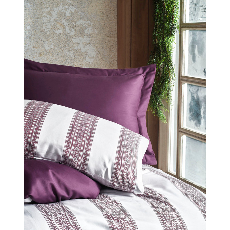 Ensemble de housse de couette 100% coton 6 pièces Cher, Mauve / Blanc