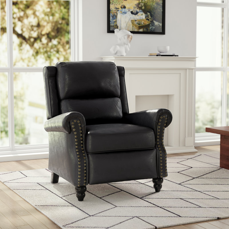Fauteuil inclinable manuel avec dossier à oreilles Ameiah, Similicuir noir