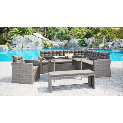 Two Tone Grey Rattan Dark Grey 5pcs Corner Group Garden Furniture