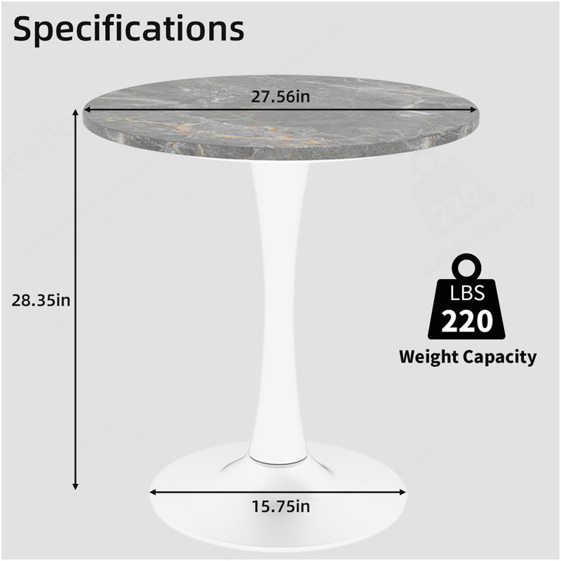 Table d'appoint ronde à plateau en marbre avec base piédestal conique, idéale pour le salon, design minimaliste moderne