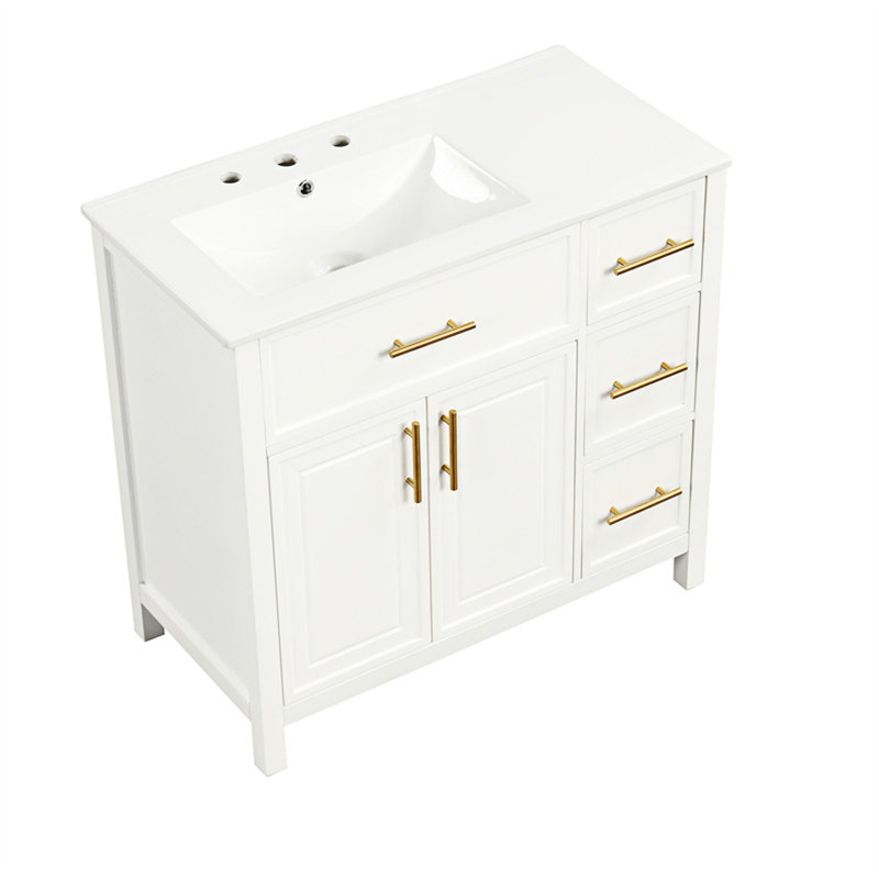 Meuble-lavabo de salle de bain avec comptoir, deux portes et trois tiroirs