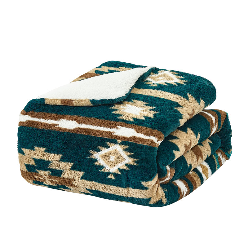  Couverture en fausse fourrure Southwest, Bleu sarcelle foncé