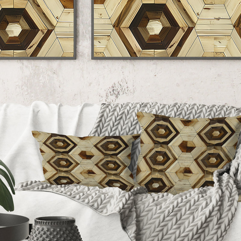 Coussin lombaire brun et beige Midcentury III