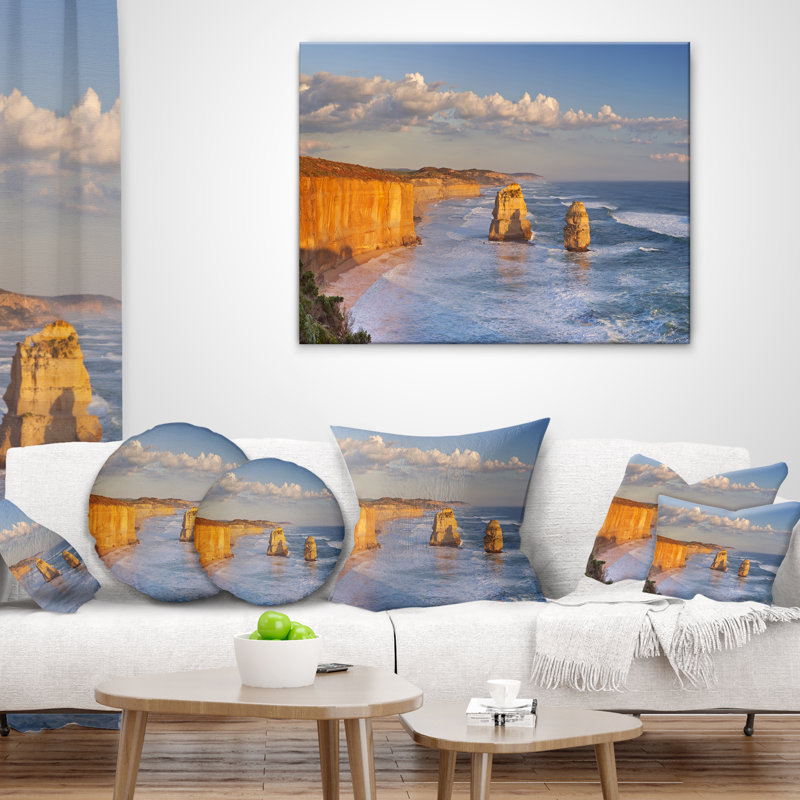 Oreiller Seashore Douze apôtres sur la route de l'océan, 18 po x 18 po, Carré