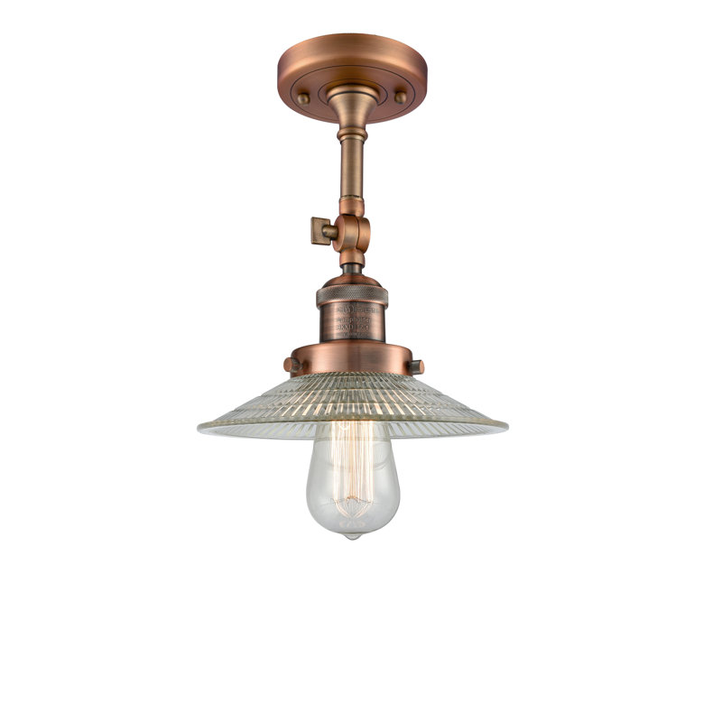 Miramontes Glass Semi Flush Mount, Antique Copper, 2"H x 9"W, Clear Holophane