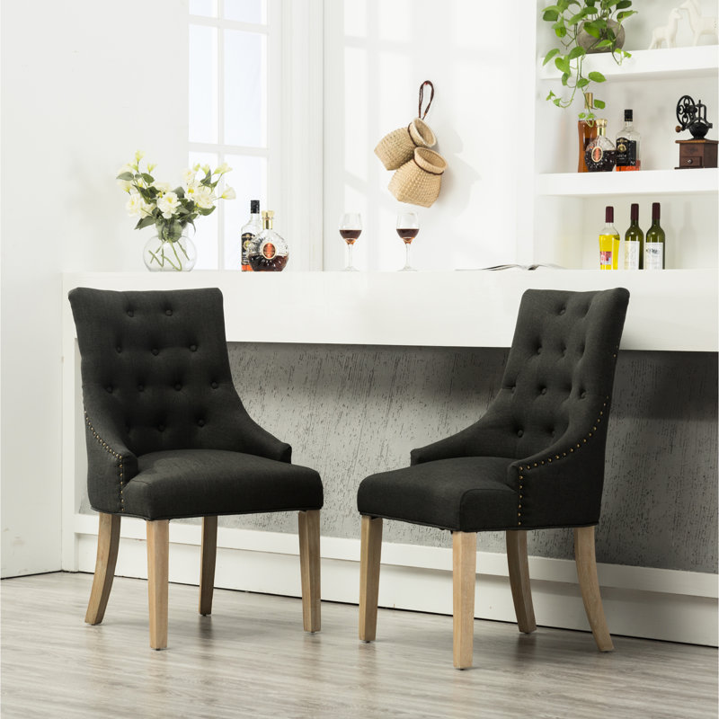 2 pièces de chaises en bois massif à boutons gris anthracite - style à oreilles avec de délicieuses têtes d'ongles, de 2 décorations de têtes fascinantes