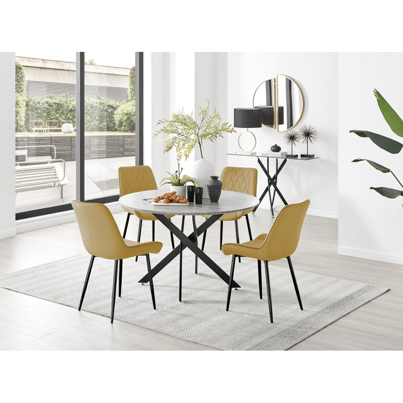 4 - Person Dining Set, 75 x 120 x 120cm, Black, Mustard/Black