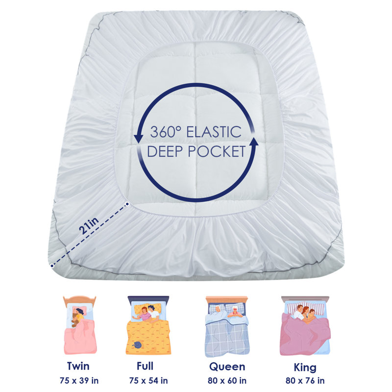4'' Plush Down Alternative Mattress Topper, White, Queen