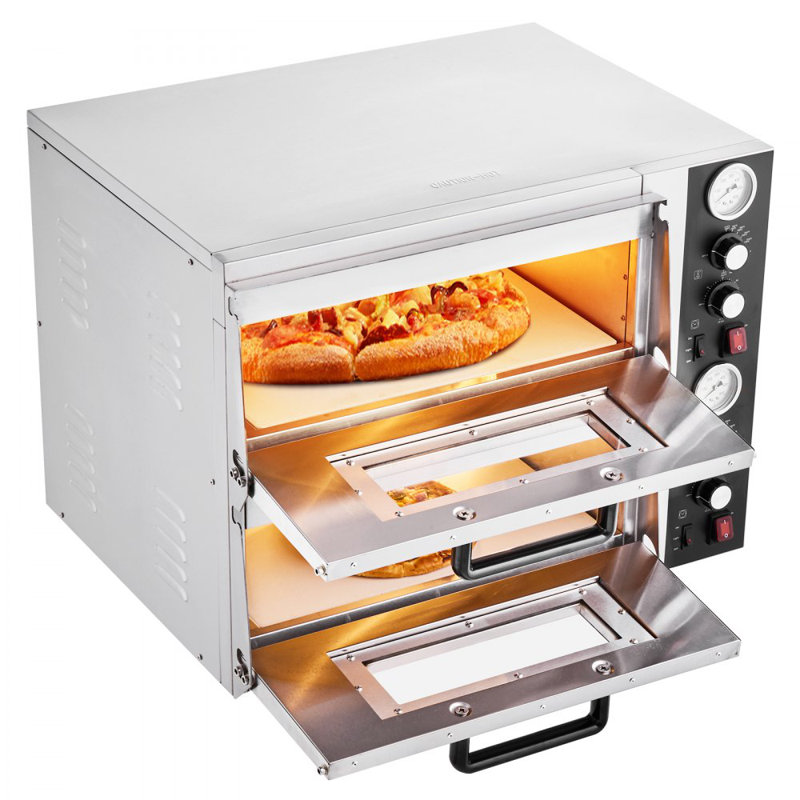 Pizza Oven Electric, 18" Double-Deck Commercial Countertop Pizza Oven, 842°F Max Temp, Indoor Pizza Maker with Thermometer, Independent Upper & Lower Temp Control & Timer for Home Restaurant