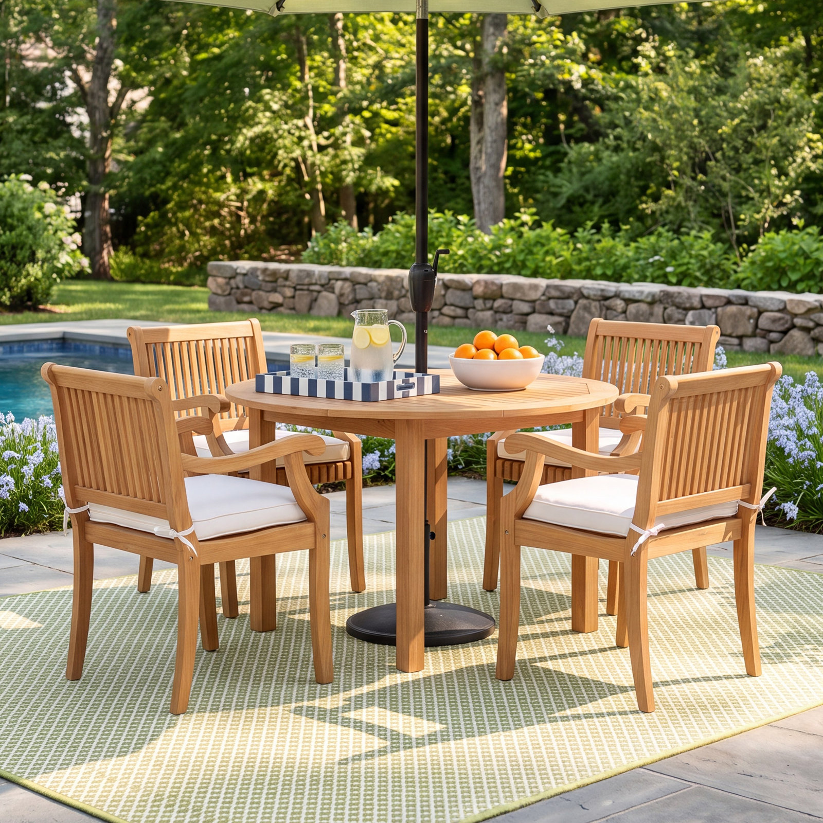 Summerton 48" Teak Patio Dining Set, Beige, Natural Teak