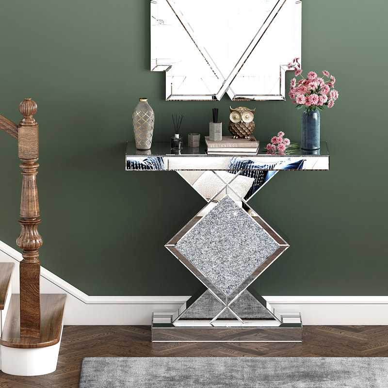 Console à miroir avec miroir mural en diamant écrasé