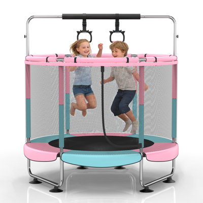 5FT Leisure Trampoline With Adjustable Gymnastics Pole, Indoor And Outdoor Leisure Trampoline With Safety Fence And Gymnastics Circle
