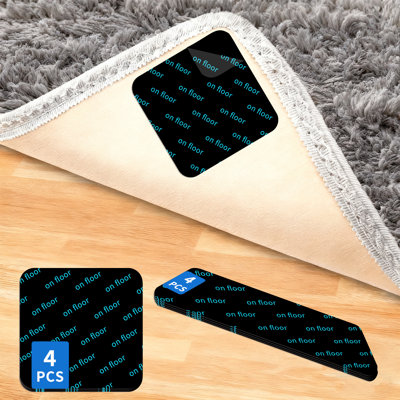 Autocollants pour tapis Alailah avec pinces pour tapis - ensemble de 8 pièces de 0,08 po d'épaisseur - Ruban noir antidérapant et antiroulis pour les planchers durs - Pince antidérapante de qualité supérieure - Pinces à tapis idéales pour garder votre tapis en place et rendre les coins plats