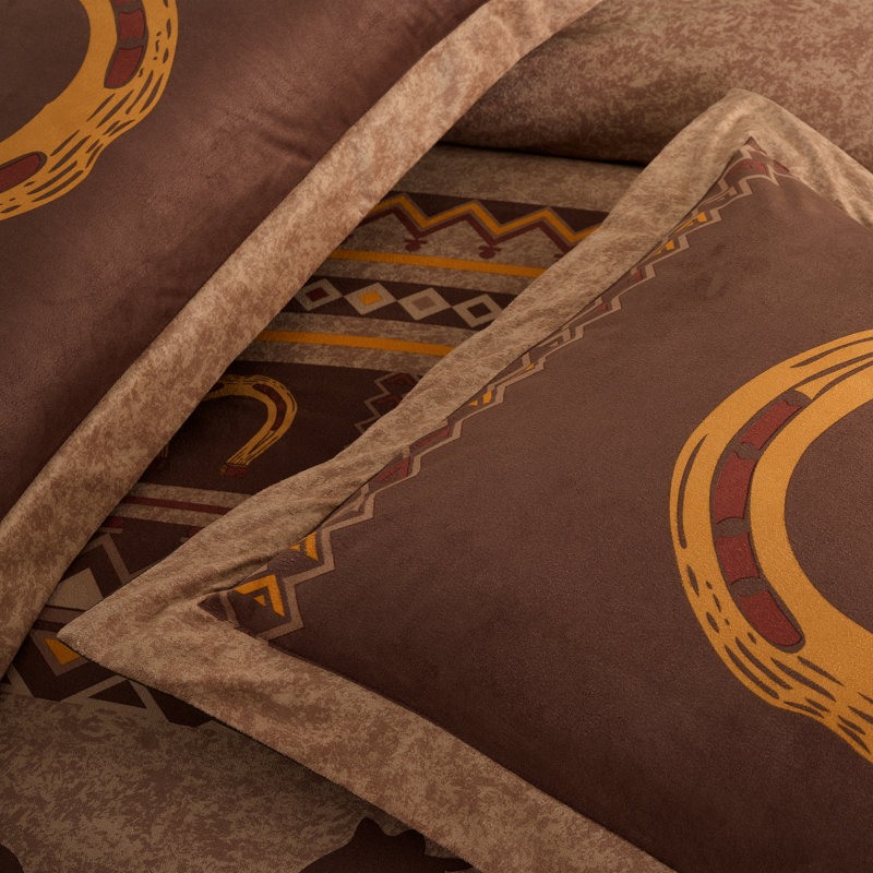 Sedona 7-Piece Southwestern Wild Horses Microsuede Comforter Set, Brown, Queen Comforter + 3 Standard Shams