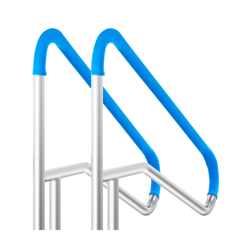 Ensemble de rampes de piscine en acier inoxydable de qualité supérieure avec couvercles à prise bleue - Barre d'appui de sécurité résistante à la rouille pour les piscines, les spas et les terrasses creusés (paquet de 2)